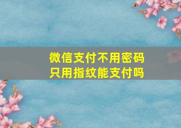 微信支付不用密码只用指纹能支付吗