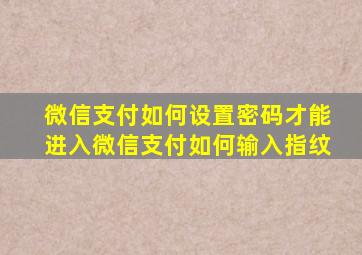 微信支付如何设置密码才能进入微信支付如何输入指纹