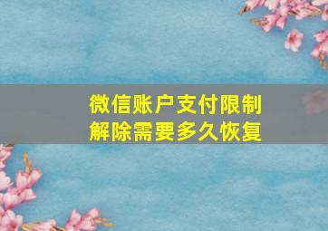 微信账户支付限制解除需要多久恢复