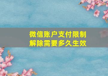 微信账户支付限制解除需要多久生效