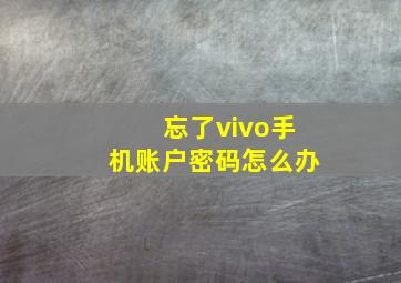 忘了vivo手机账户密码怎么办