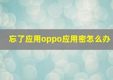 忘了应用oppo应用密怎么办