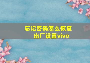 忘记密码怎么恢复出厂设置vivo