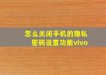 怎么关闭手机的隐私密码设置功能vivo