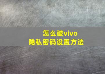 怎么破vivo隐私密码设置方法