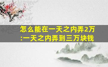 怎么能在一天之内弄2万:一天之内弄到三万块钱