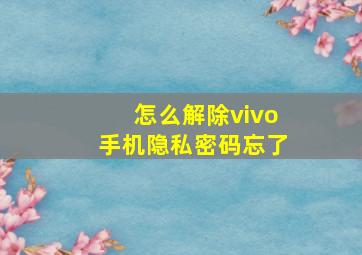 怎么解除vivo手机隐私密码忘了