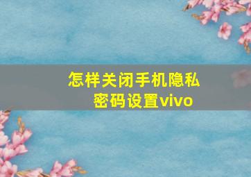 怎样关闭手机隐私密码设置vivo