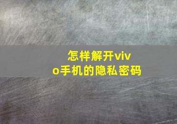 怎样解开vivo手机的隐私密码