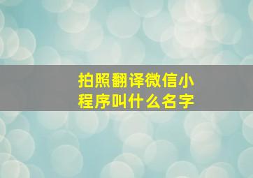 拍照翻译微信小程序叫什么名字