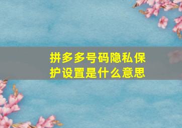 拼多多号码隐私保护设置是什么意思