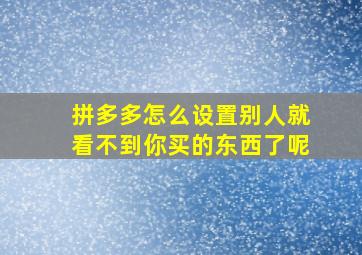 拼多多怎么设置别人就看不到你买的东西了呢