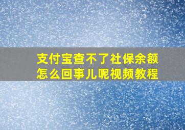 支付宝查不了社保余额怎么回事儿呢视频教程