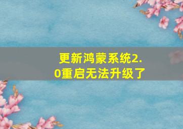 更新鸿蒙系统2.0重启无法升级了