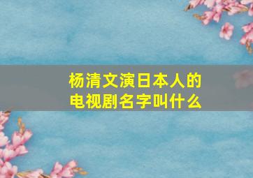 杨清文演日本人的电视剧名字叫什么