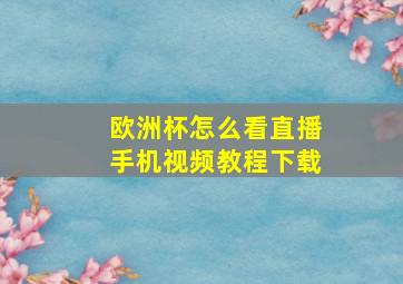 欧洲杯怎么看直播手机视频教程下载