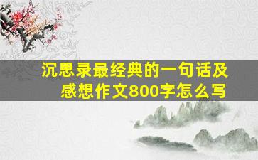 沉思录最经典的一句话及感想作文800字怎么写