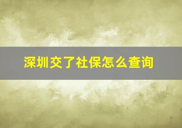 深圳交了社保怎么查询