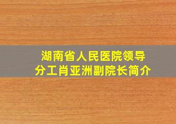 湖南省人民医院领导分工肖亚洲副院长简介