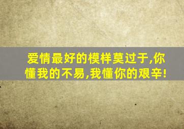 爱情最好的模样莫过于,你懂我的不易,我懂你的艰辛!