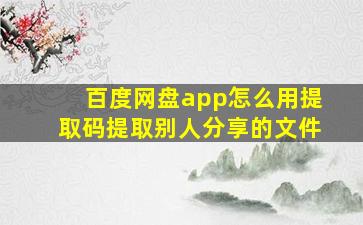 百度网盘app怎么用提取码提取别人分享的文件