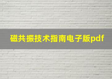 磁共振技术指南电子版pdf