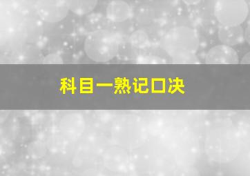 科目一熟记口决