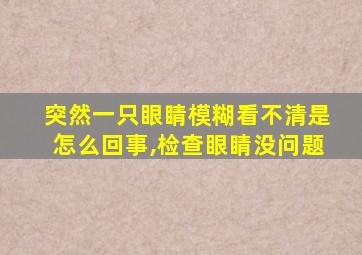 突然一只眼睛模糊看不清是怎么回事,检查眼睛没问题