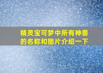 精灵宝可梦中所有神兽的名称和图片介绍一下