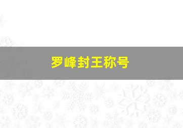 罗峰封王称号