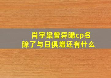 肖宇梁曾舜晞cp名除了与日俱增还有什么