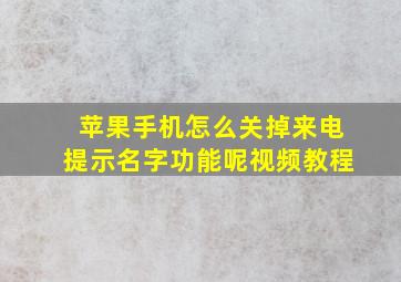 苹果手机怎么关掉来电提示名字功能呢视频教程