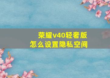 荣耀v40轻奢版怎么设置隐私空间