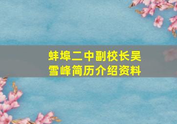 蚌埠二中副校长吴雪峰简历介绍资料