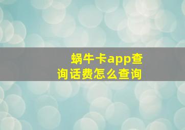 蜗牛卡app查询话费怎么查询