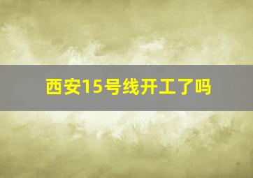 西安15号线开工了吗