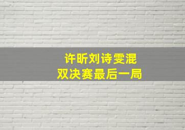 许昕刘诗雯混双决赛最后一局