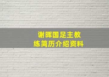 谢晖国足主教练简历介绍资料