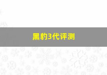 黑豹3代评测