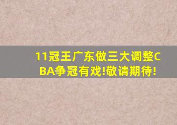 11冠王广东做三大调整CBA争冠有戏!敬请期待!