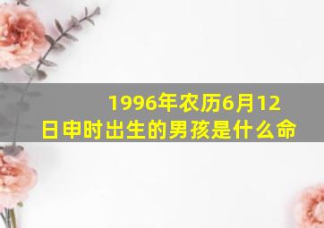 1996年农历6月12日申时岀生的男孩是什么命