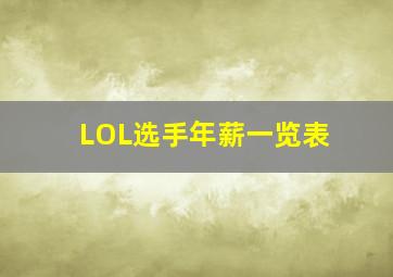 LOL选手年薪一览表