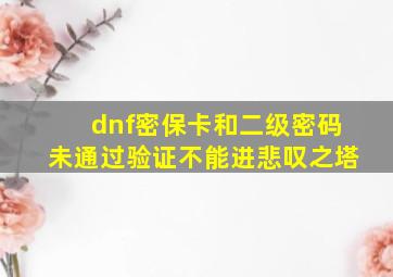 dnf密保卡和二级密码未通过验证不能进悲叹之塔