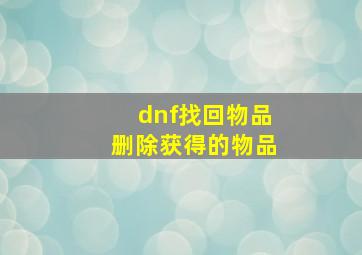 dnf找回物品删除获得的物品