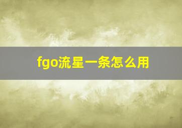 fgo流星一条怎么用