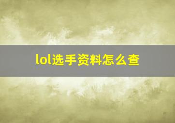 lol选手资料怎么查