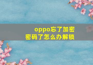 oppo忘了加密密码了怎么办解锁