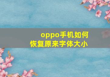 oppo手机如何恢复原来字体大小