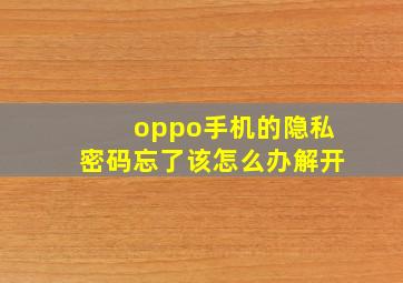 oppo手机的隐私密码忘了该怎么办解开