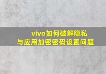 vivo如何破解隐私与应用加密密码设置问题